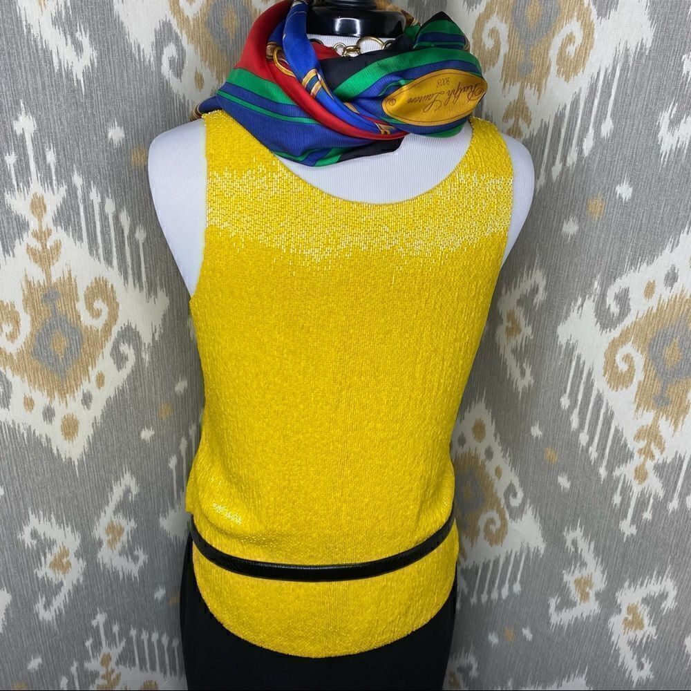 Ralph Lauren Citrus Yellow Bead Embellished Silk Georgette Tank Top - Picture 10 of 16
